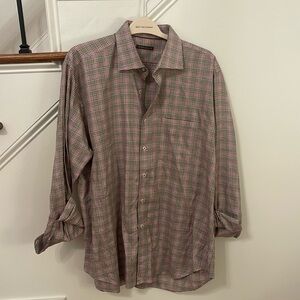 Peter Millar Button Down Checkered Shirt in Brown/Pink Size XL